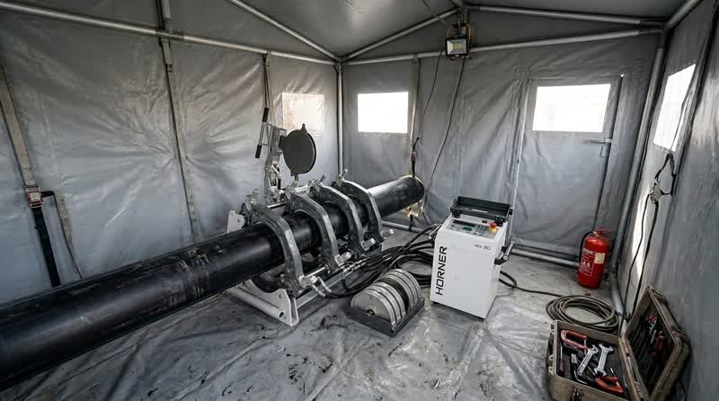 HDPE butt-fusion welding in a weather tent
